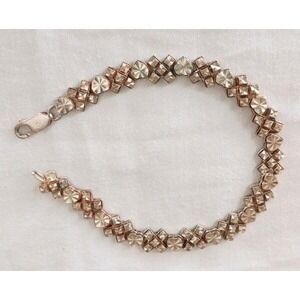 Beverly Hills Silver Sterling Bracelet Hearts X's Link 925 Signed R 8" Chain